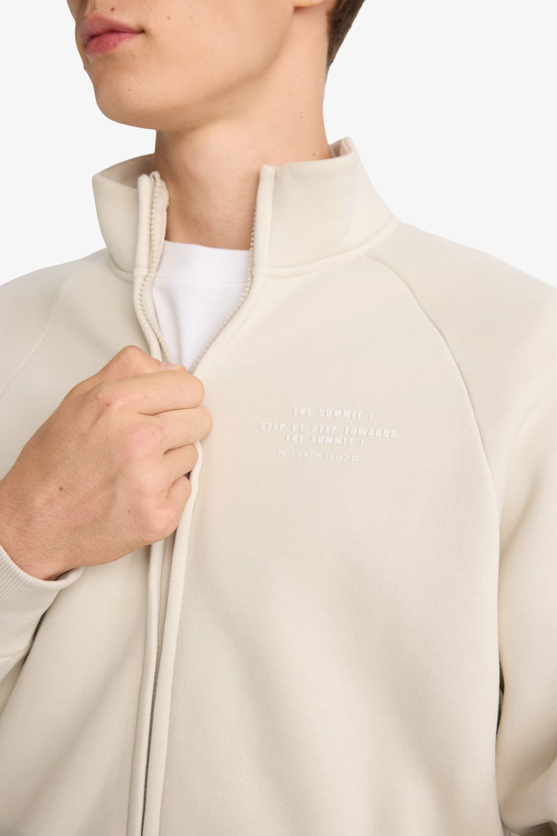 DeFacto Beige Man Boxy Fit Stand Collar Printed Sweatshirt Casual - Image 5